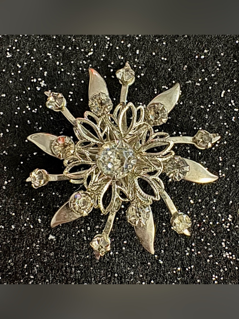 Silver-Tone Crystal Snowflake Brooch - Sparkling Clear Rhinestones